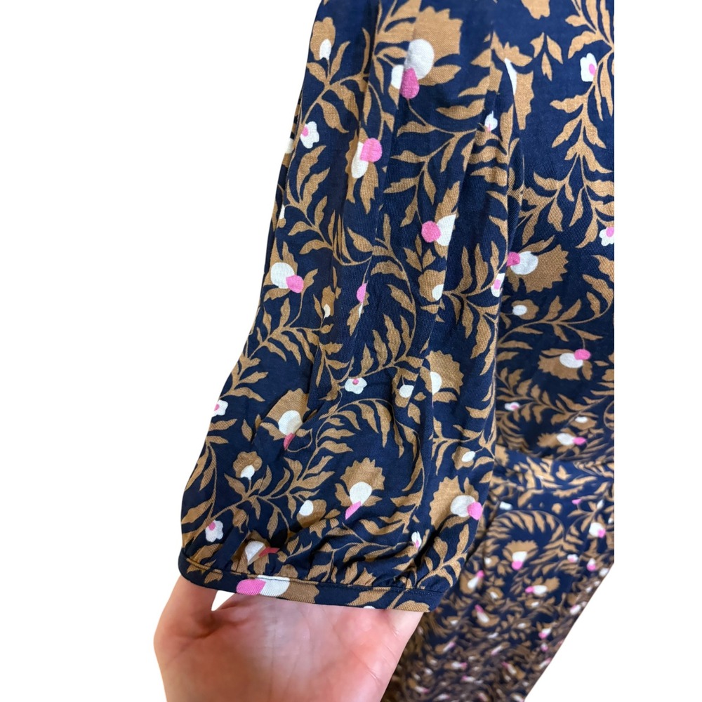 Boden Blue Flora Jersey Puff Sleeve Tie Waist Midi Dress Cottagecore Preppy 10 - Picture 7 of 13